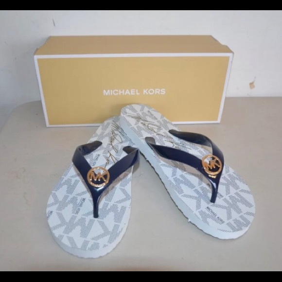 michael kors navy blue flip flops